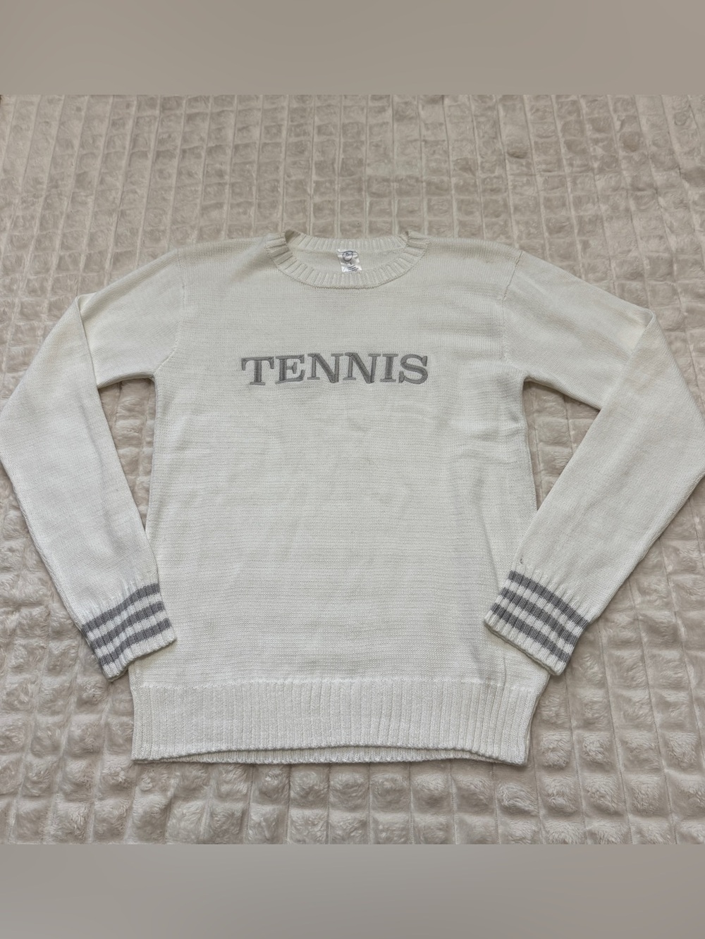 NEW The Bubble Small Tennis White Crewneck Embroidered Sweater ~ Preppy Club‎